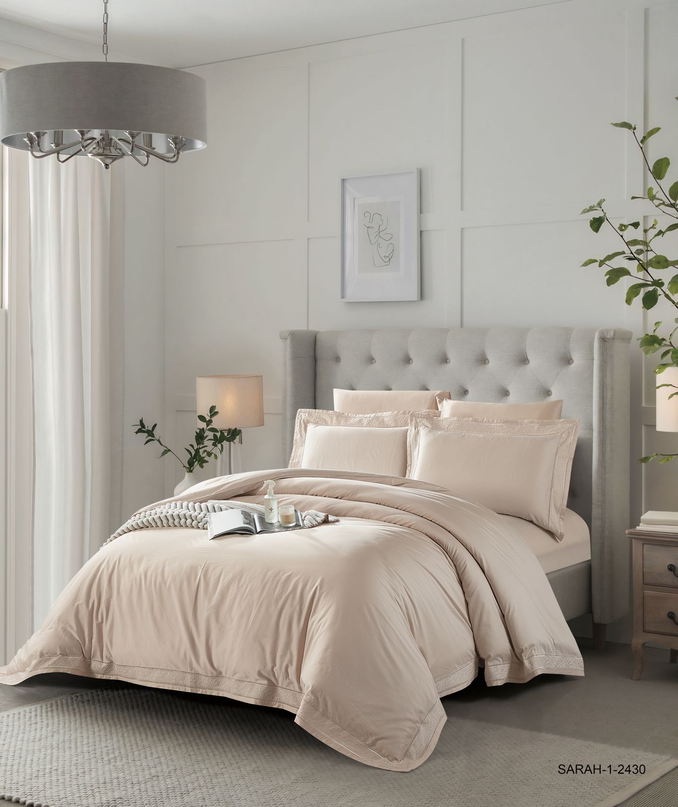 100% Cotton 300TC 6PCS Comforter Set with Elegant Lace Detailing