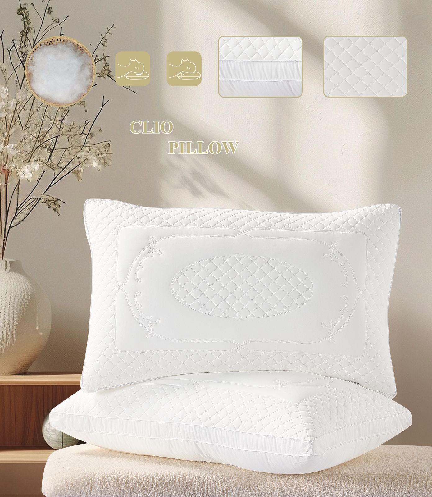 Luxurious Embroidered Pillow – Medium Soft, 50×75 cm