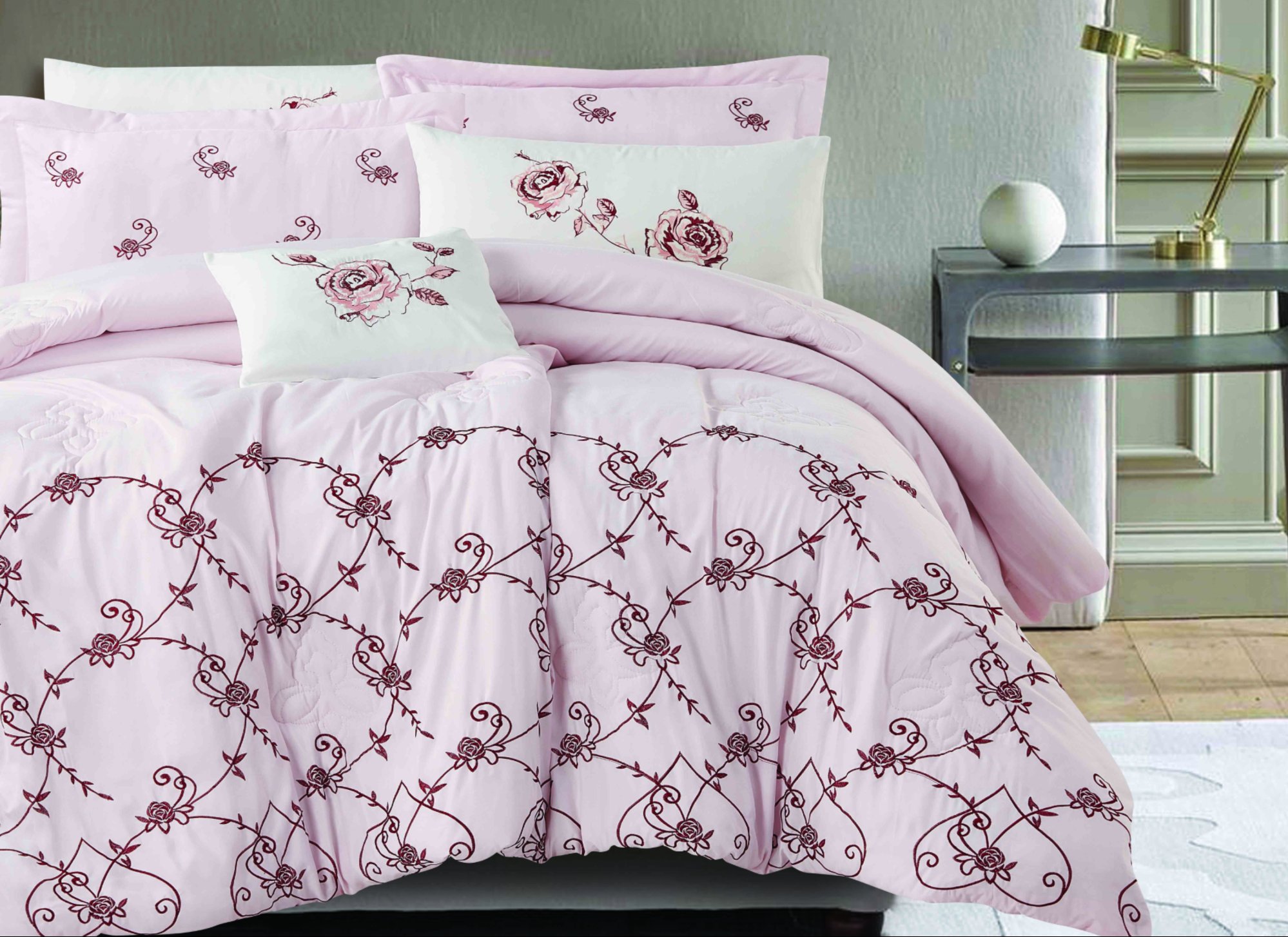 7-Piece Double Super King Size Comforter Set - Fully Embroidered