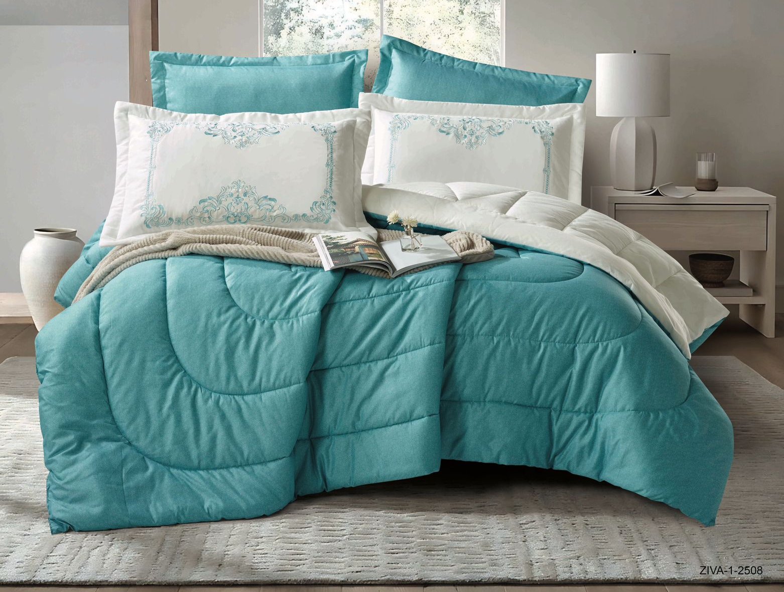6PCS  Comforter Set with 2 Pillowcases Embroidered