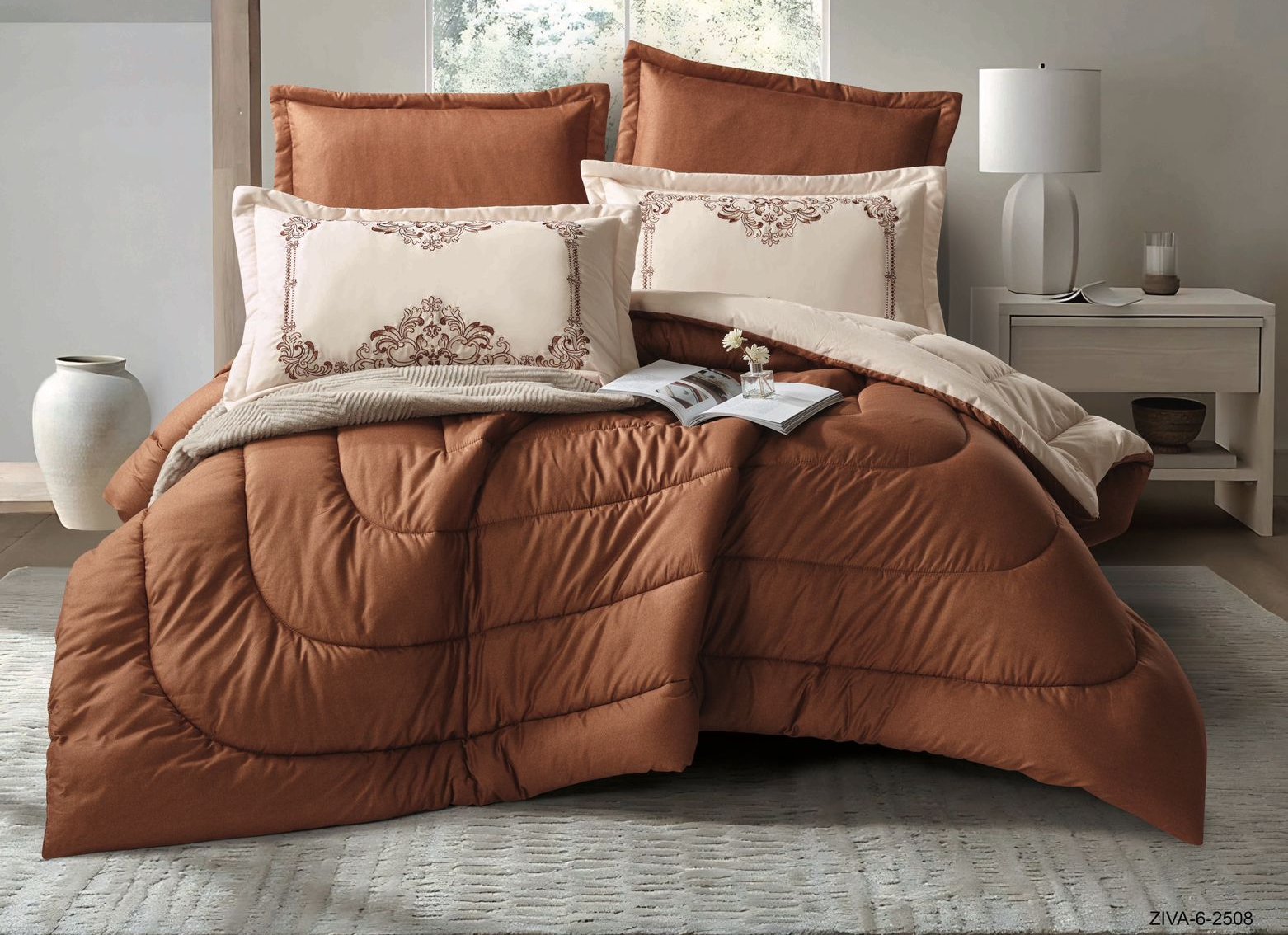 6PCS  Comforter Set with 2 Pillowcases Embroidered
