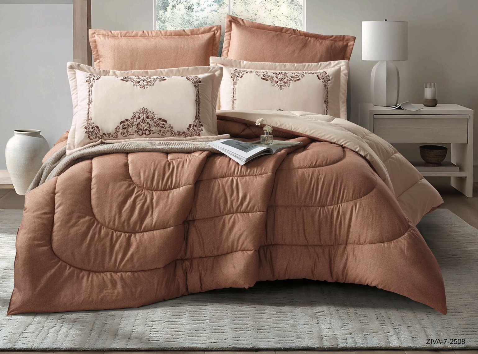 6PCS  Comforter Set with 2 Pillowcases Embroidered